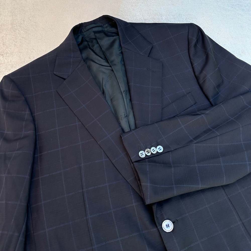 Belvest Men's Blazer 42 Navy Windowpane Super 120s Wool Made Italy